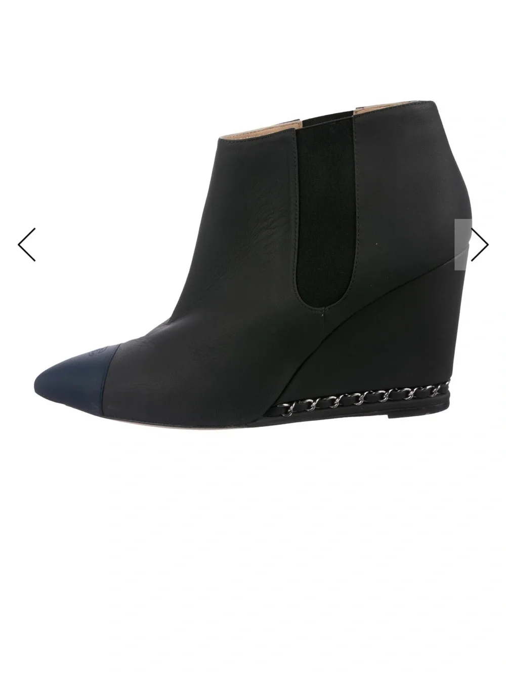 CC Chanel black  & blue  Leather Wedge Booties size 41 IT